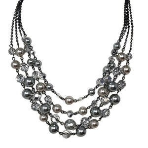 Lia Sophia "Plaza" Women's Multi Layered Chain Link Necklace -Gray, Black, Cream